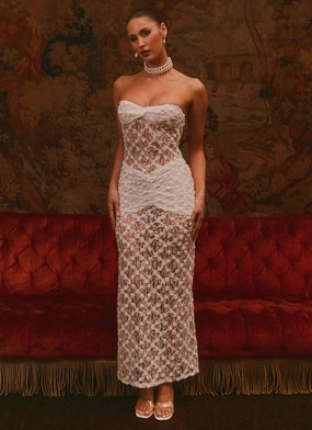 Ottilie Lace Maxi Dress - White TemperatureRegulatingFabric Relaxed Waist