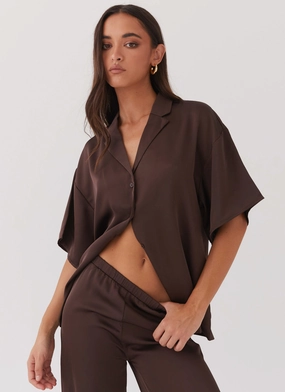 Abrasion Resistant Edging Palm Cove Satin Shirt - Chocolate