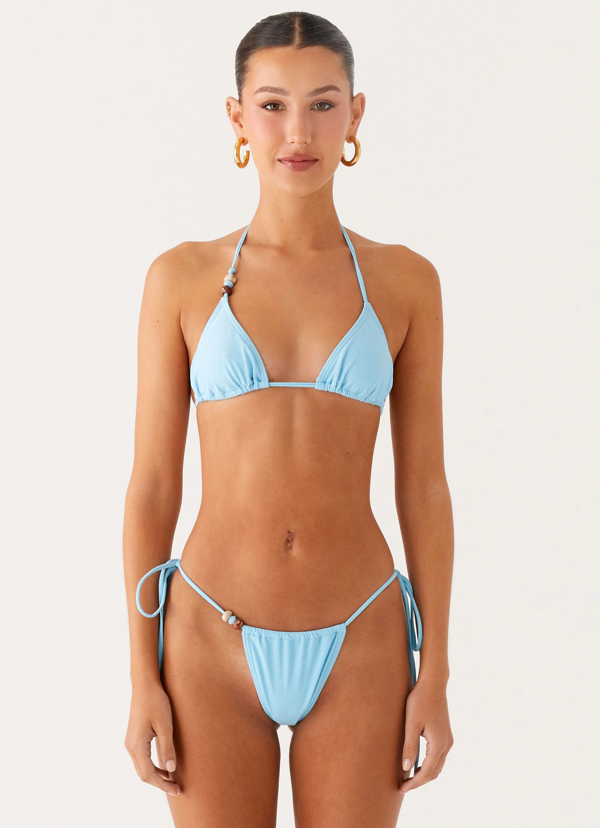 Wrinkle Free Fabric Sunshine Day Ryland Bead Bikini Top - Turquoise