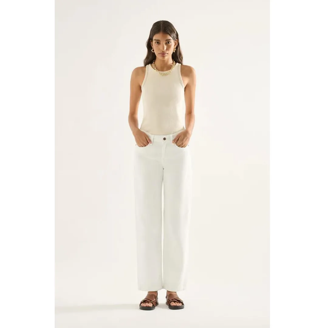 OUTLAND DENIM Elise Mid Straight Jean, Snow White Minimal Vibe