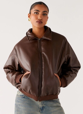 Outlands Faux Leather Bomber Jacket - Chocolate Quick Dry Fabric UV Protective
