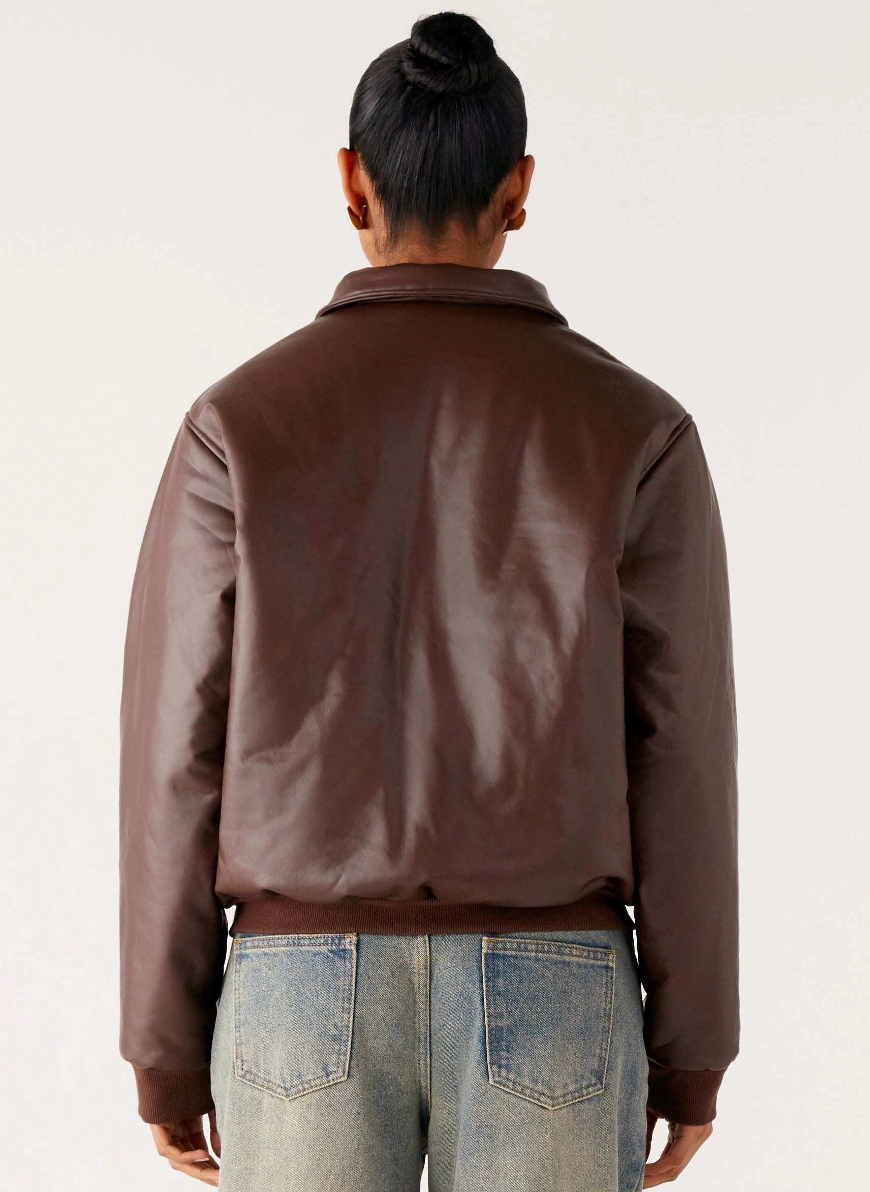 Outlands Faux Leather Bomber Jacket - Chocolate Snow Ready Outfit Low Maintenance Fabric
