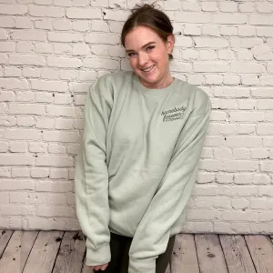 Oversized Homebody Forever (Green Thread) on Dusty Sage Sweatshirt