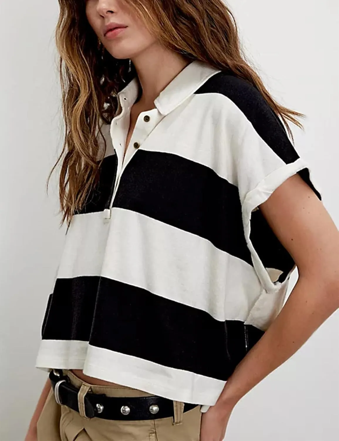 Oversized Tshirts for Women Striped Tee Shirts Y2K Short Sleeve Aesthetic Baggy T-Shirts Summer Tees