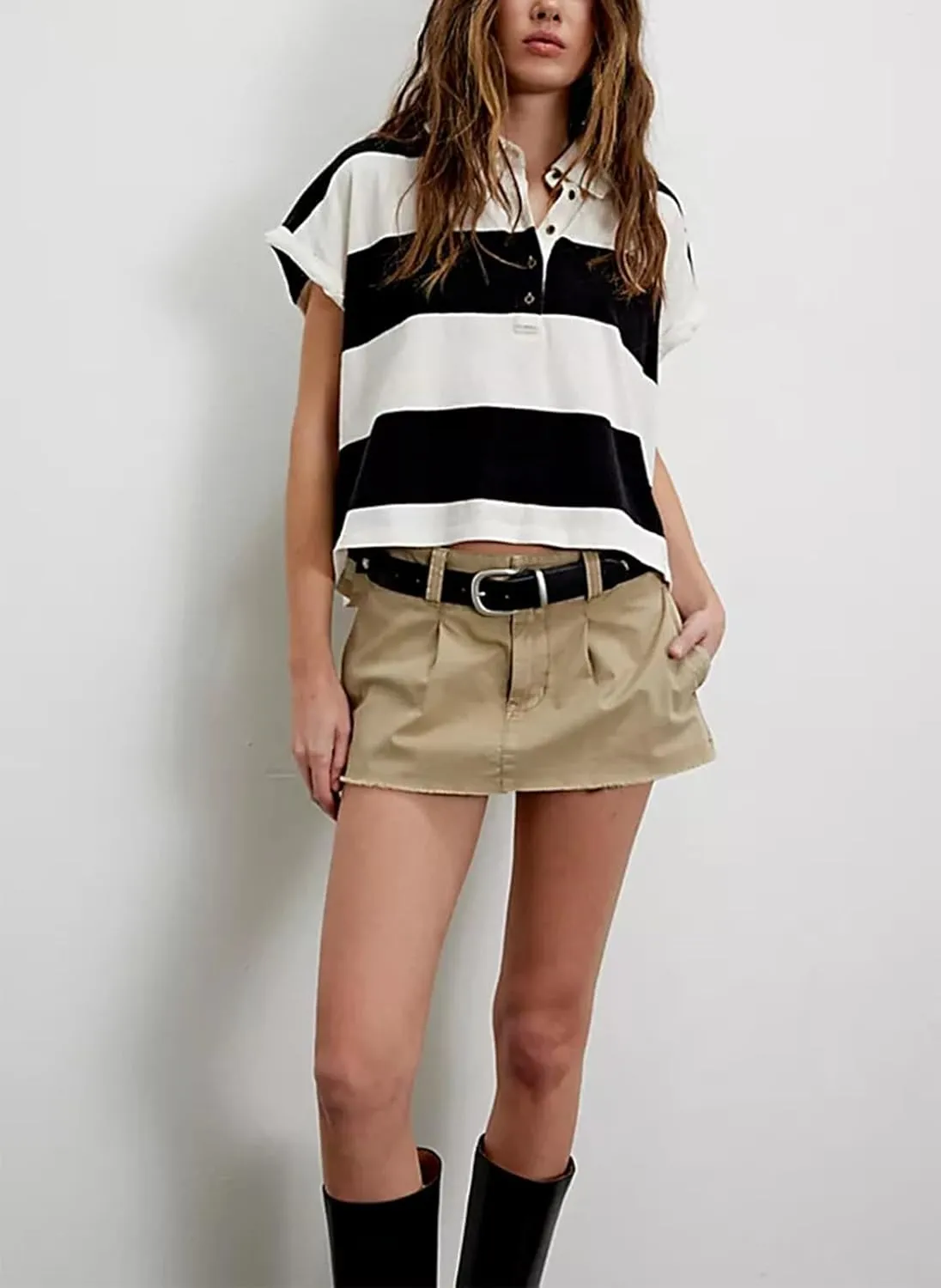 Oversized Tshirts for Women Striped Tee Shirts Y2K Short Sleeve Aesthetic Baggy T-Shirts Summer Tees