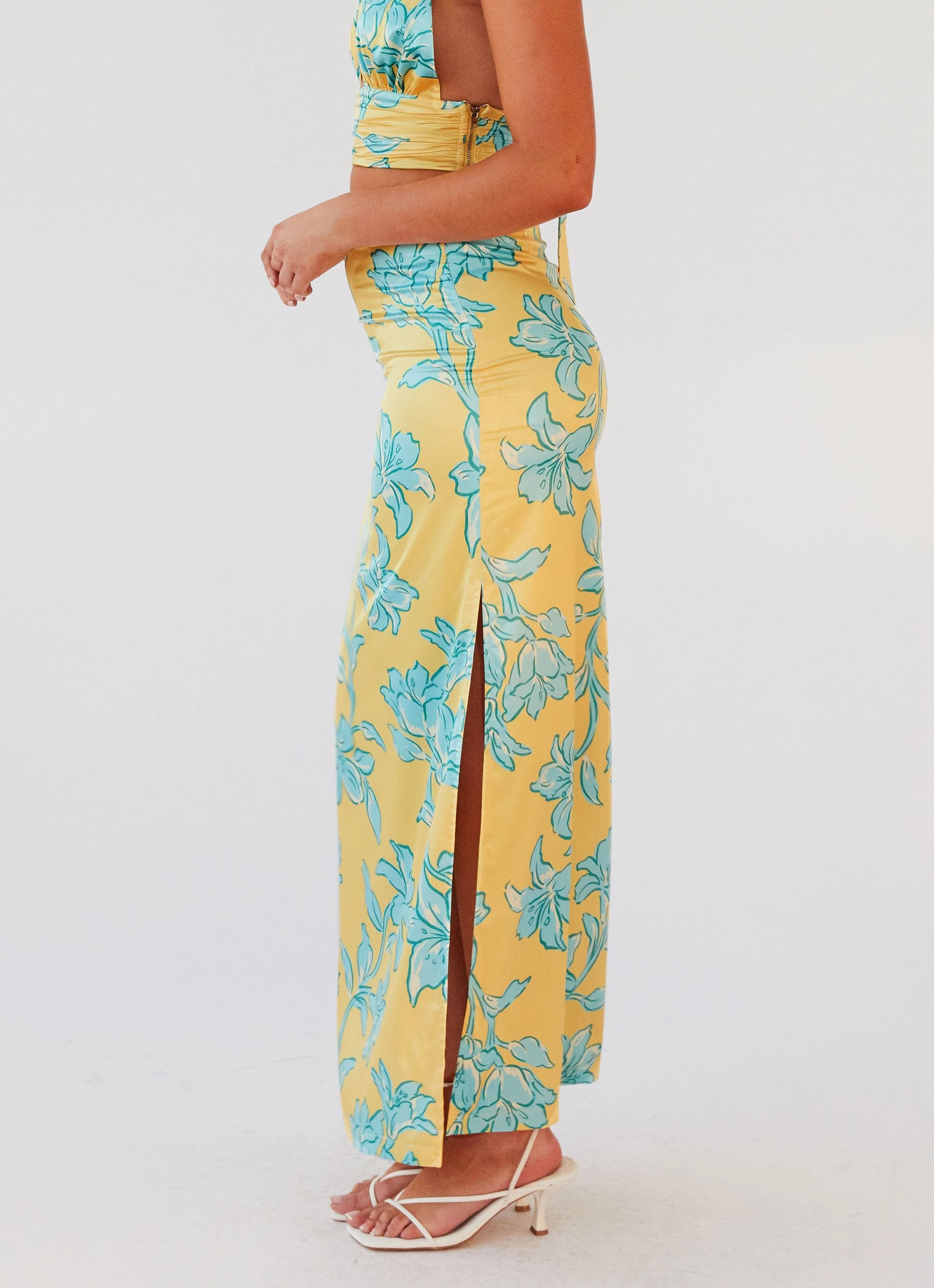 Relaxed Motion Easy Vibe Amalia Satin Maxi Skirt - Golden Bloom