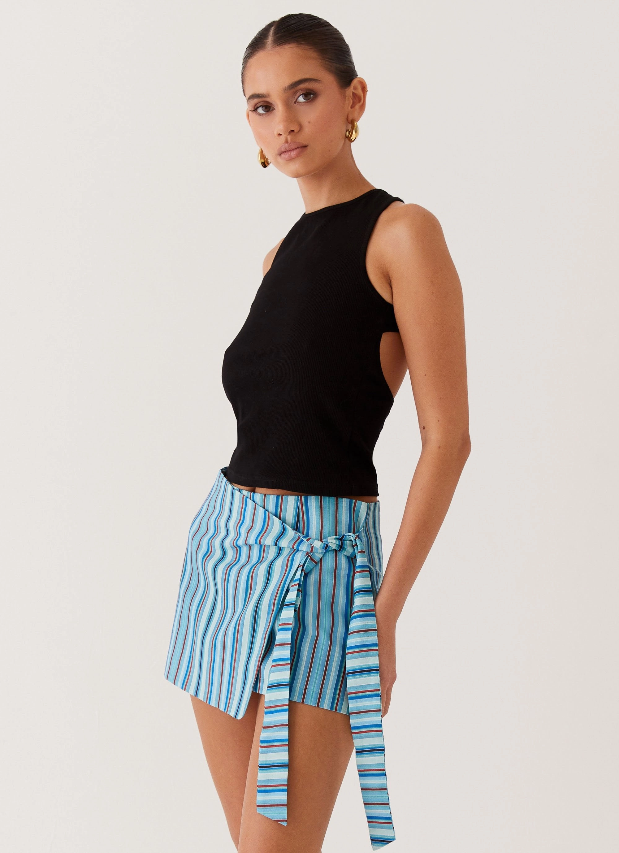 Steal Away Linen Wrap Skirt - Blue Stripe Festival Outfit light colors