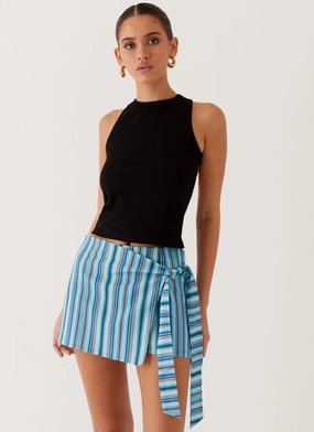 Thermoregulating Fabric Steal Away Linen Wrap Skirt - Blue Stripe