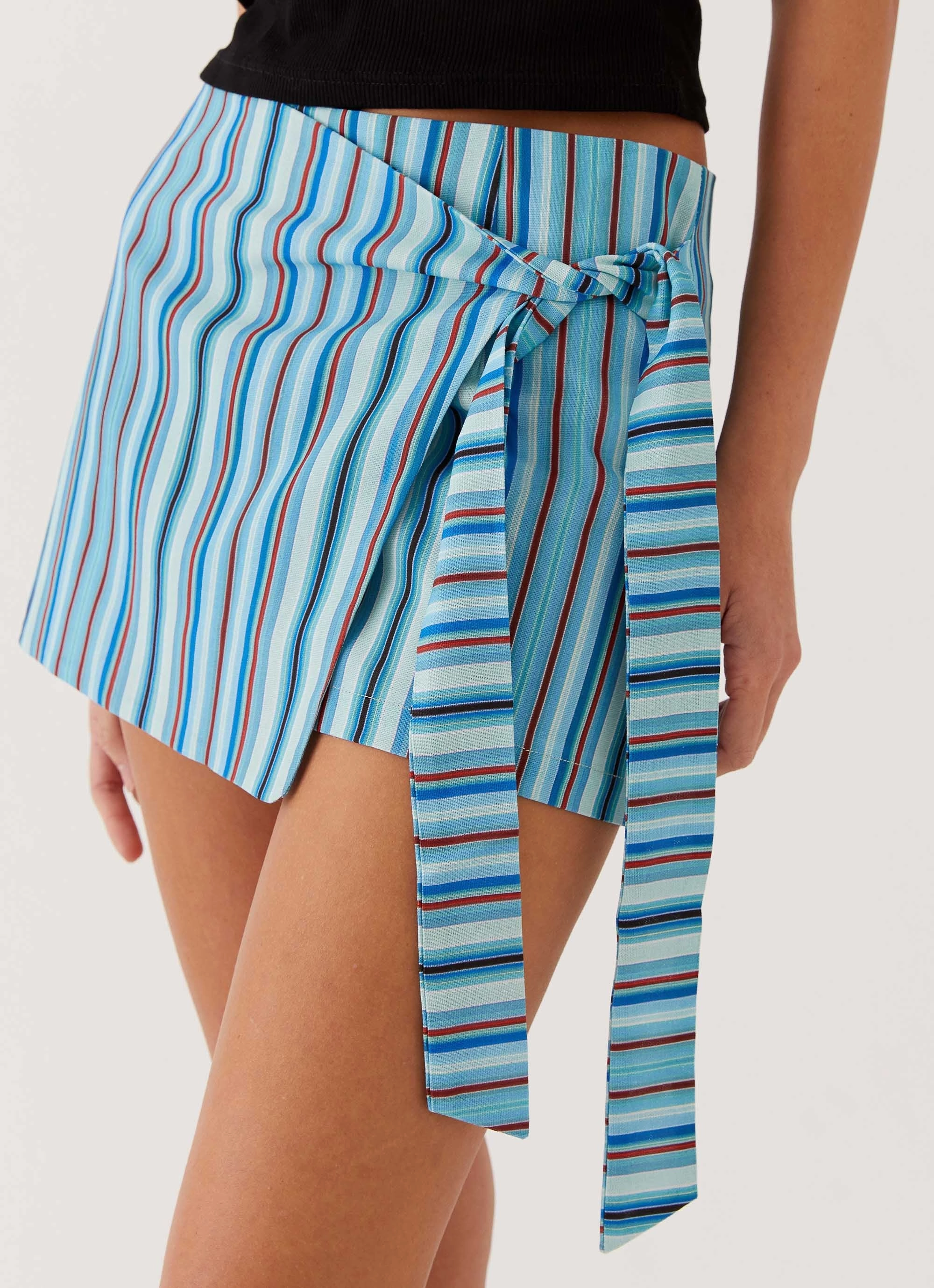 Plant Based Material Anti Pilling Fabric Steal Away Linen Wrap Skirt - Blue Stripe