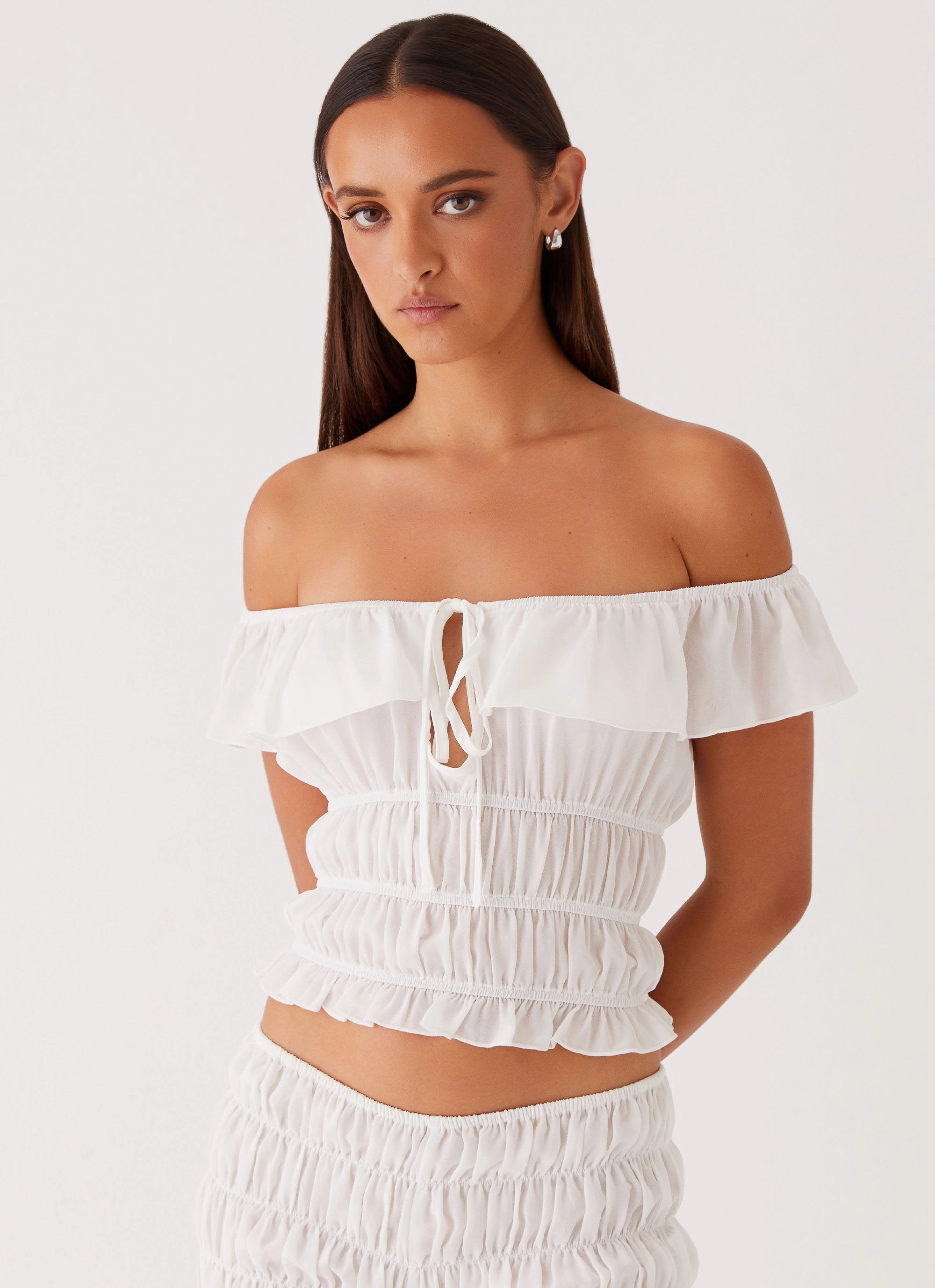 Girls Like Us Ruched Top - White Classic Cut