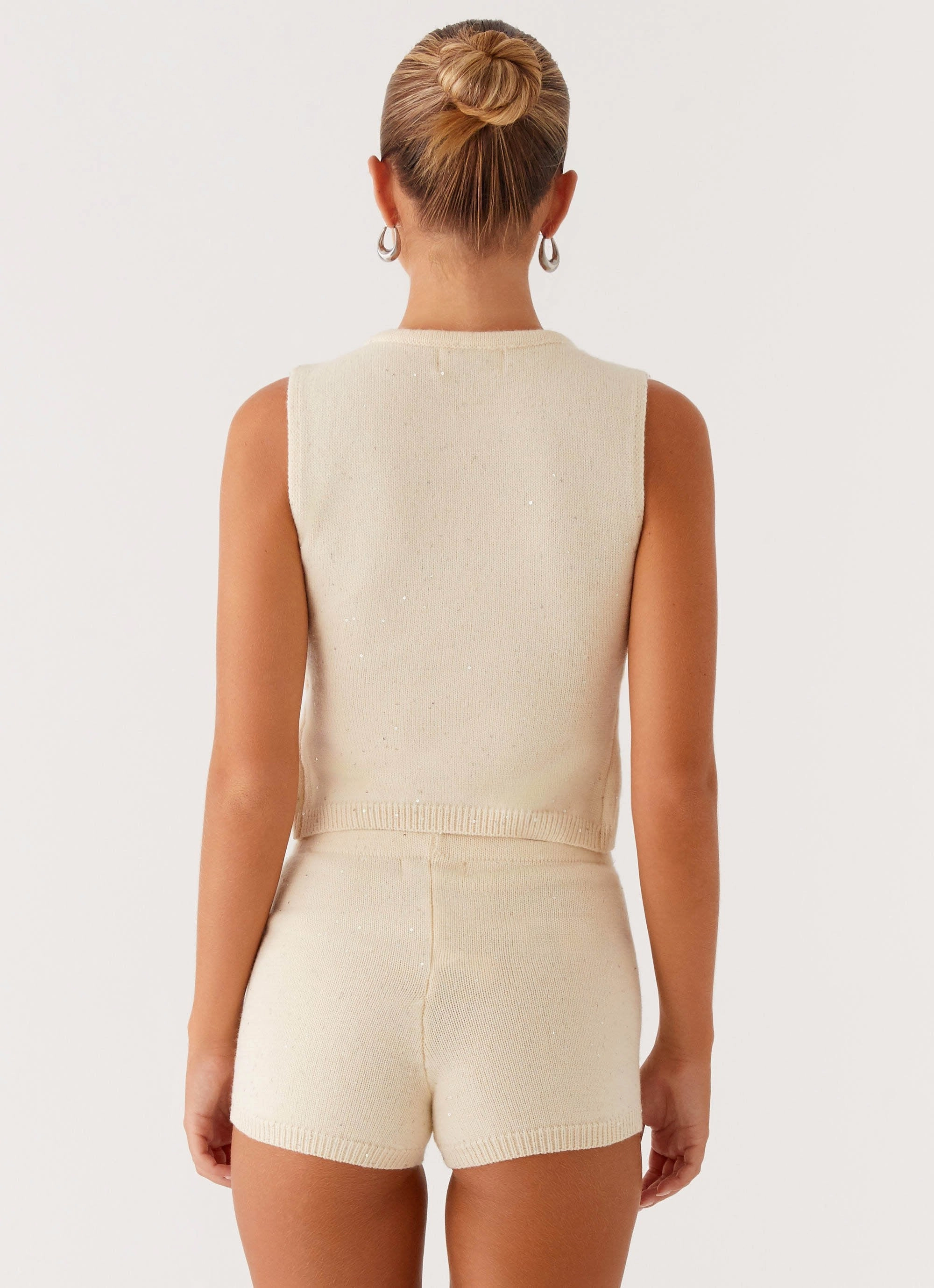 Oversized Collar Ownley Sequin Knit Top - Ivory