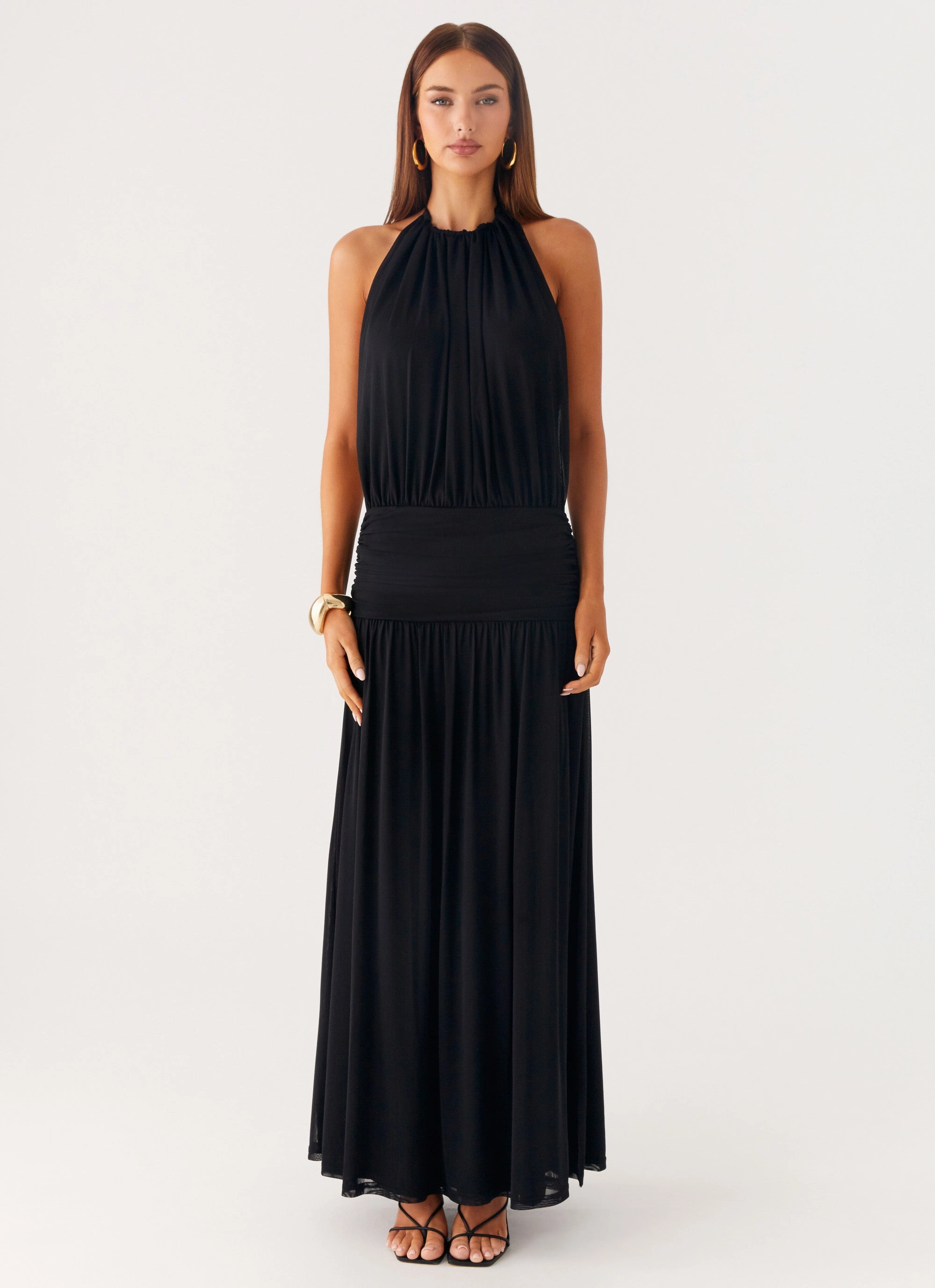 Solena Halter Neck Maxi Dress - Black Sleek Tailoring
