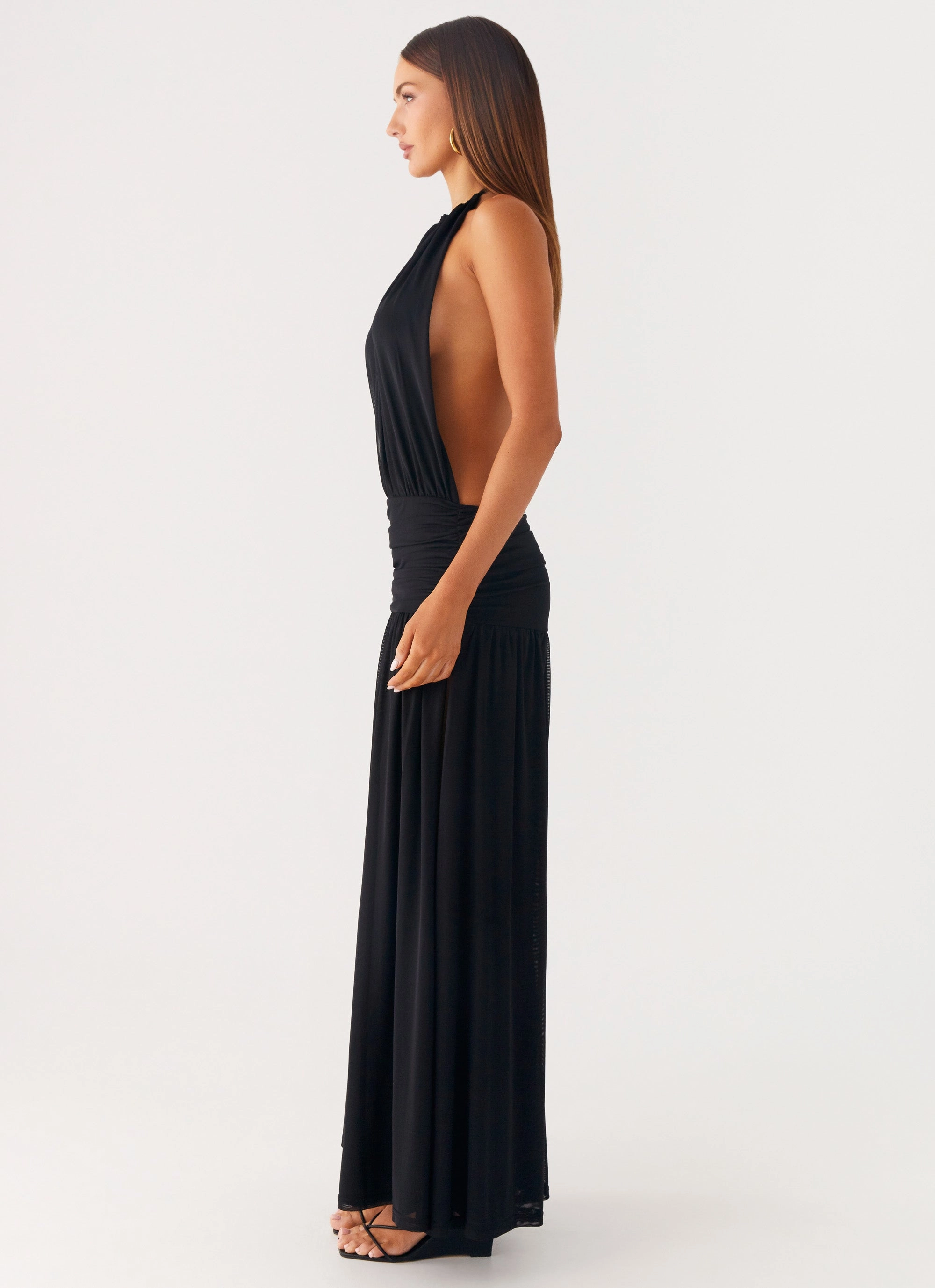 Ombre-Effect Solena Halter Neck Maxi Dress - Black