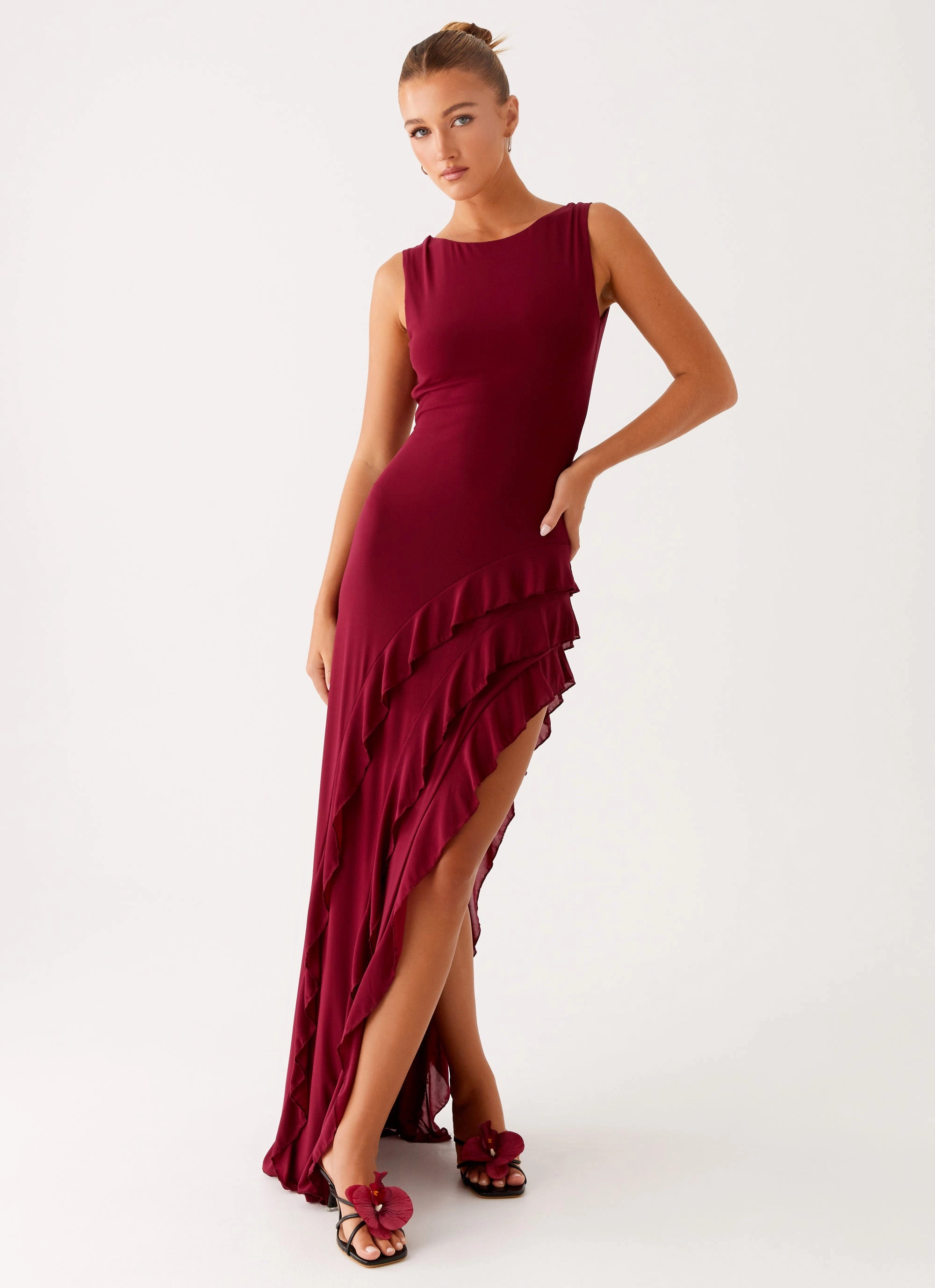 Hendrix Maxi Dress - Raspberry Wine Fit Waist Pink Glow