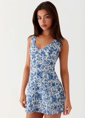 Paisley Road Mini Dress - Blue Paisley Refined Cut Breezy Fit
