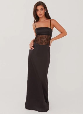 Classic Motion Sleek Waist Palais Royale Lace Maxi Dress - Black