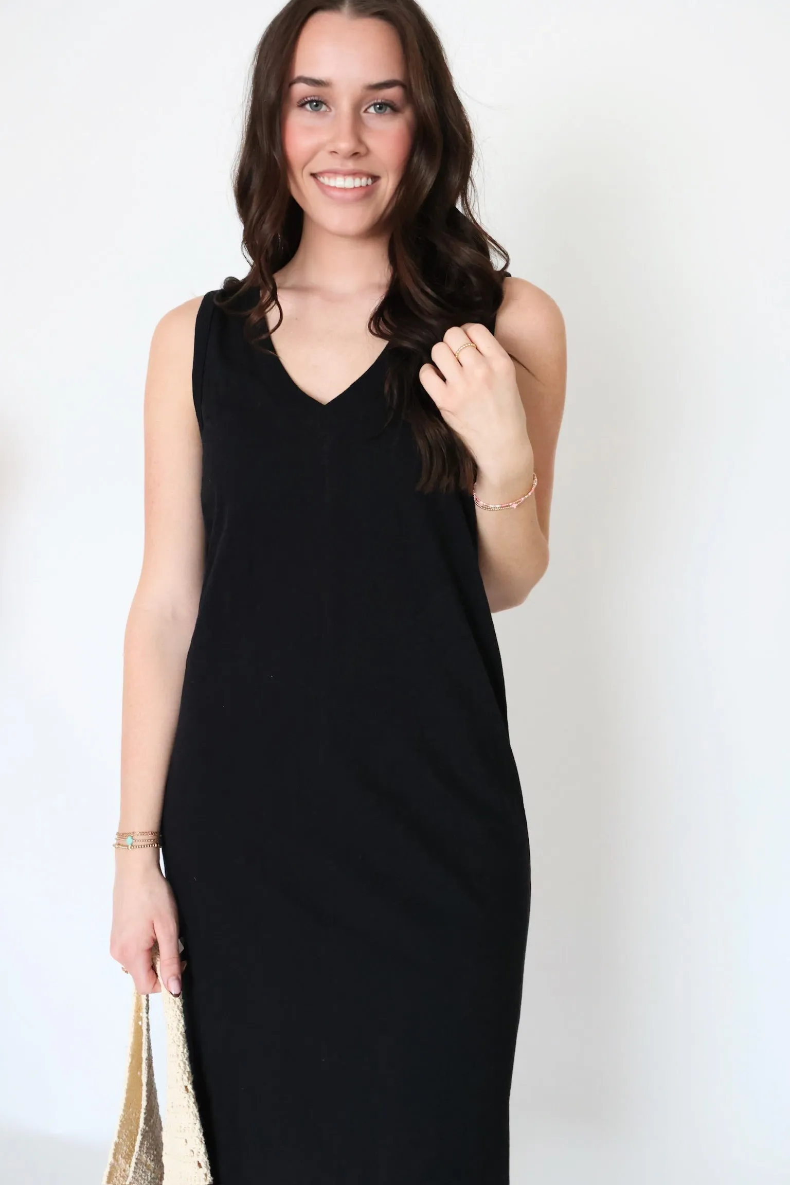 Frayed-Edge Palisades Midi Dress - Black