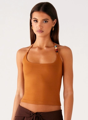 Double Stitched Seams Palm Beach Top - Tan