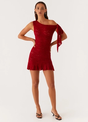 Timeless Shape Palm House Lace Mini Dress - Red