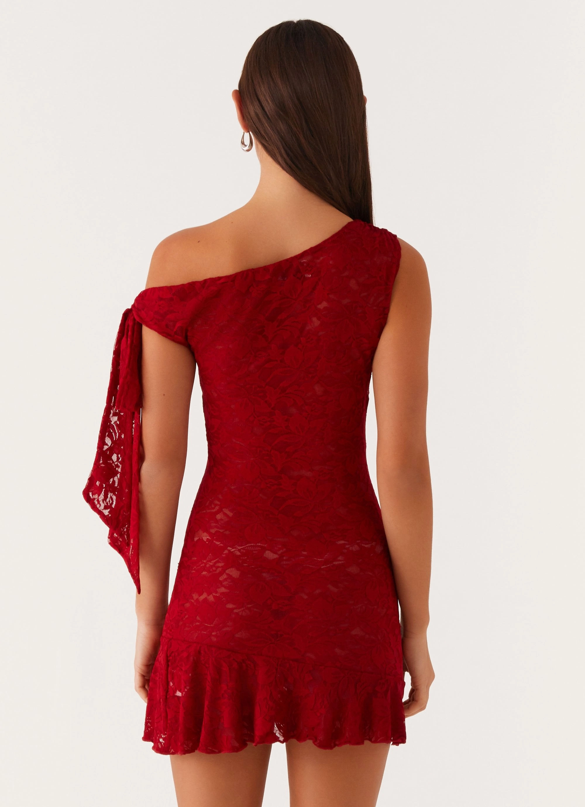 Fashionable Fit Palm House Lace Mini Dress - Red