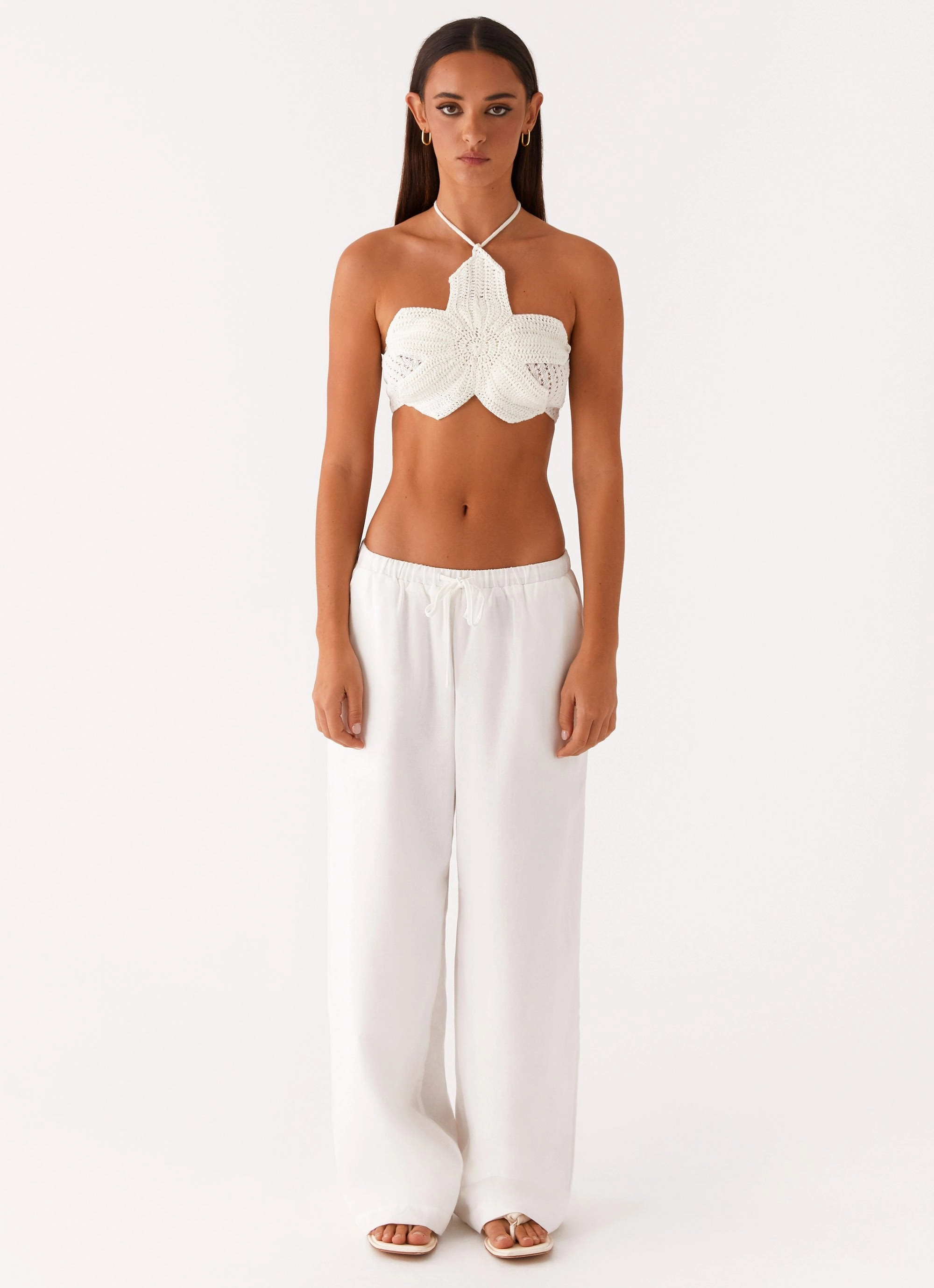 Low Profile Zipper Closure Basic Tank Palmilla Crochet Top - White