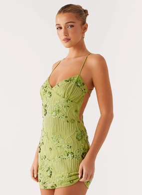 Vietta Sequin Cami Mini Dress - Lime All Fit