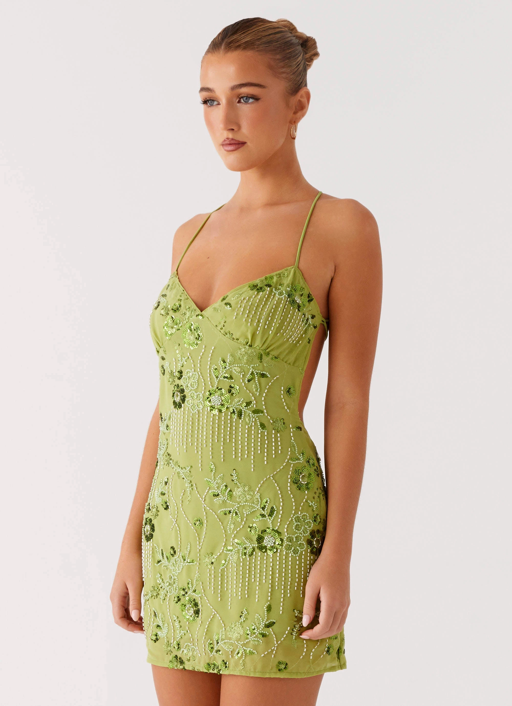 Natural Feel Subtle-Print Vietta Sequin Cami Mini Dress - Lime