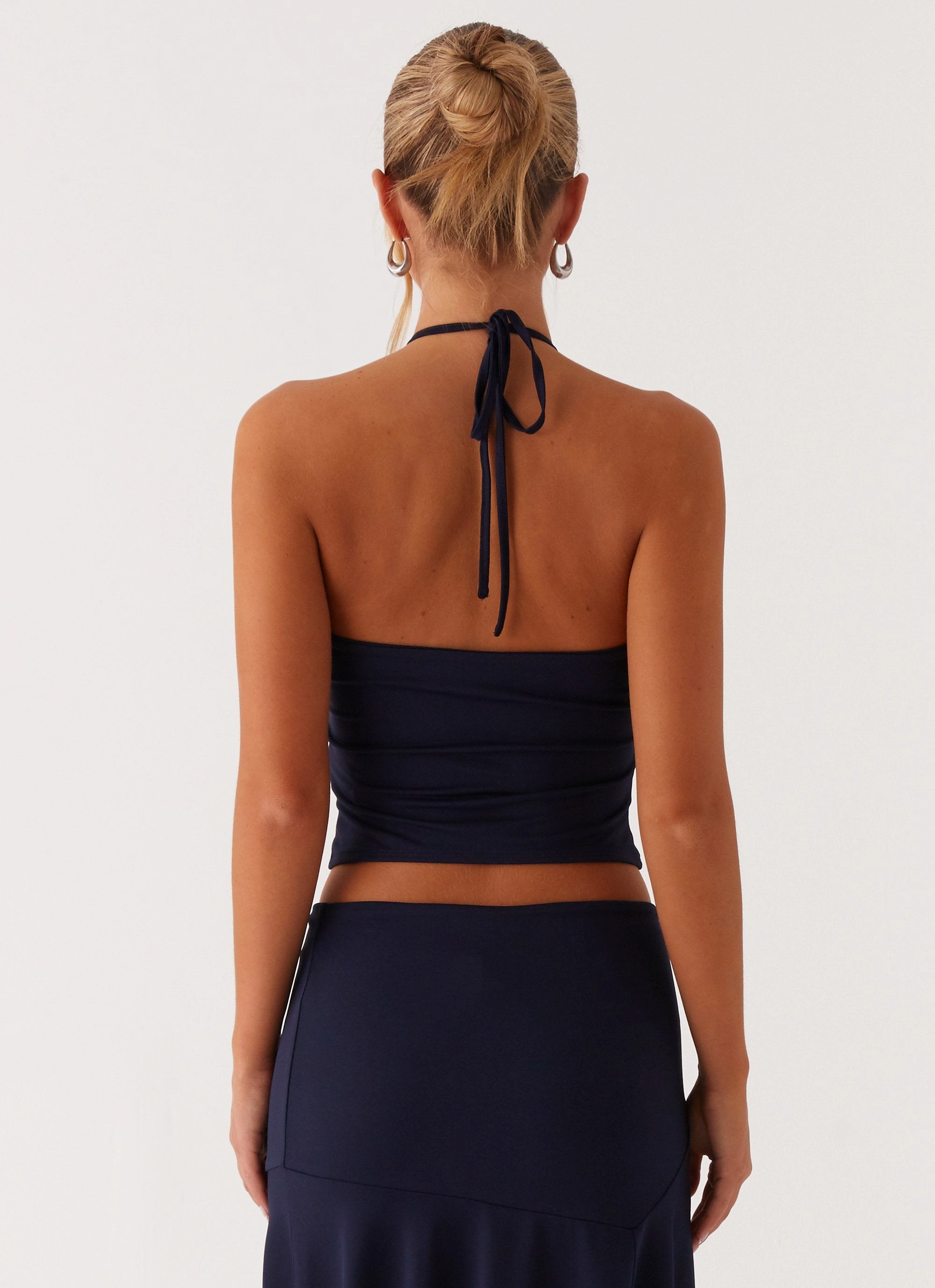 Elasticated Trim Paris Nights Halter Top - Navy