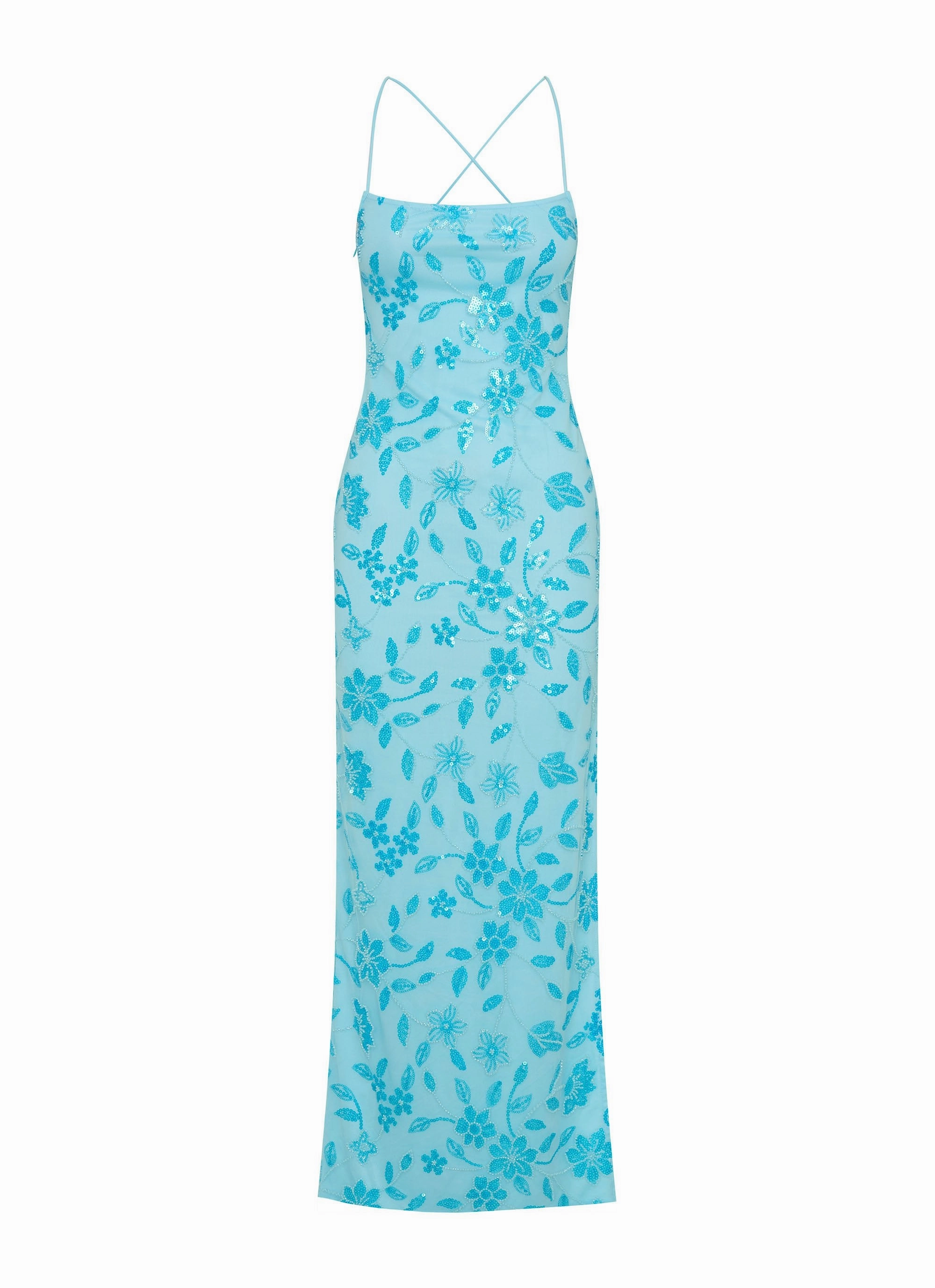 Solid-color Bright Lights Beaded Maxi Dress - Blue