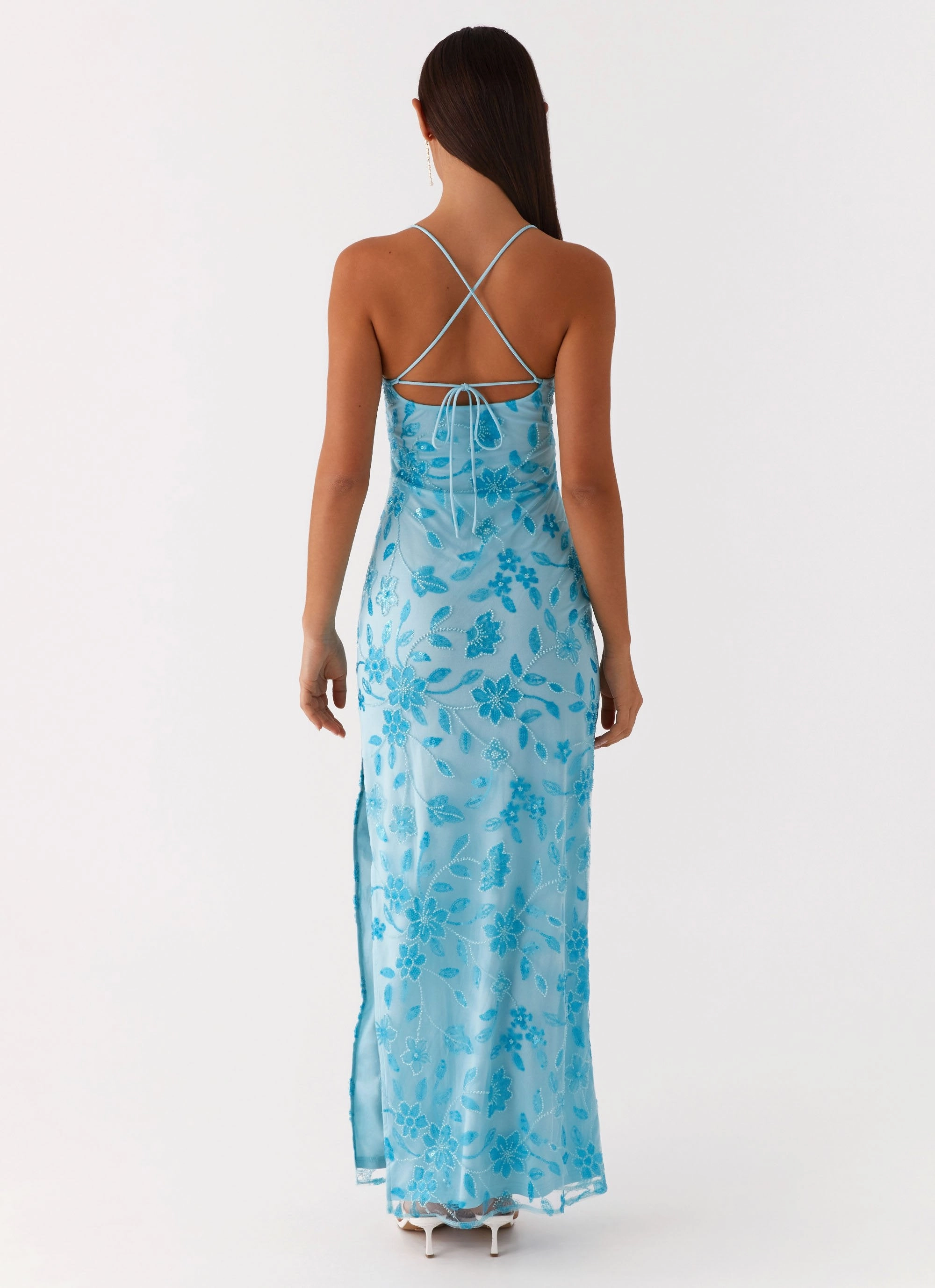 Perfect Fit Look Bright Lights Beaded Maxi Dress - Blue