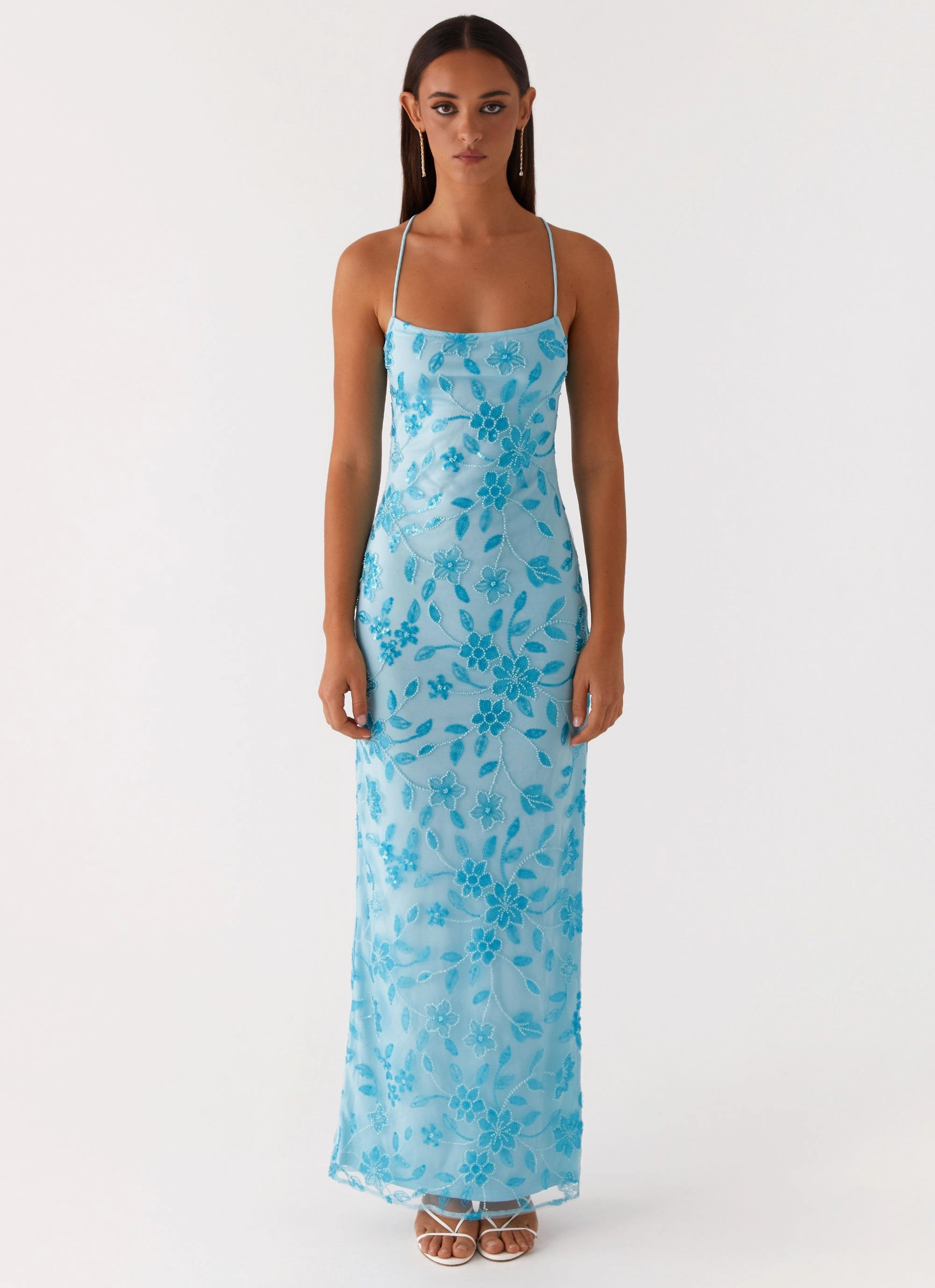All-Season Comfort Bright Lights Beaded Maxi Dress - Blue