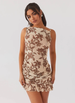 Pass The Prosecco Mini Dress - Hazel Bloom Pleated-Texture Flattering Silhouette Wear