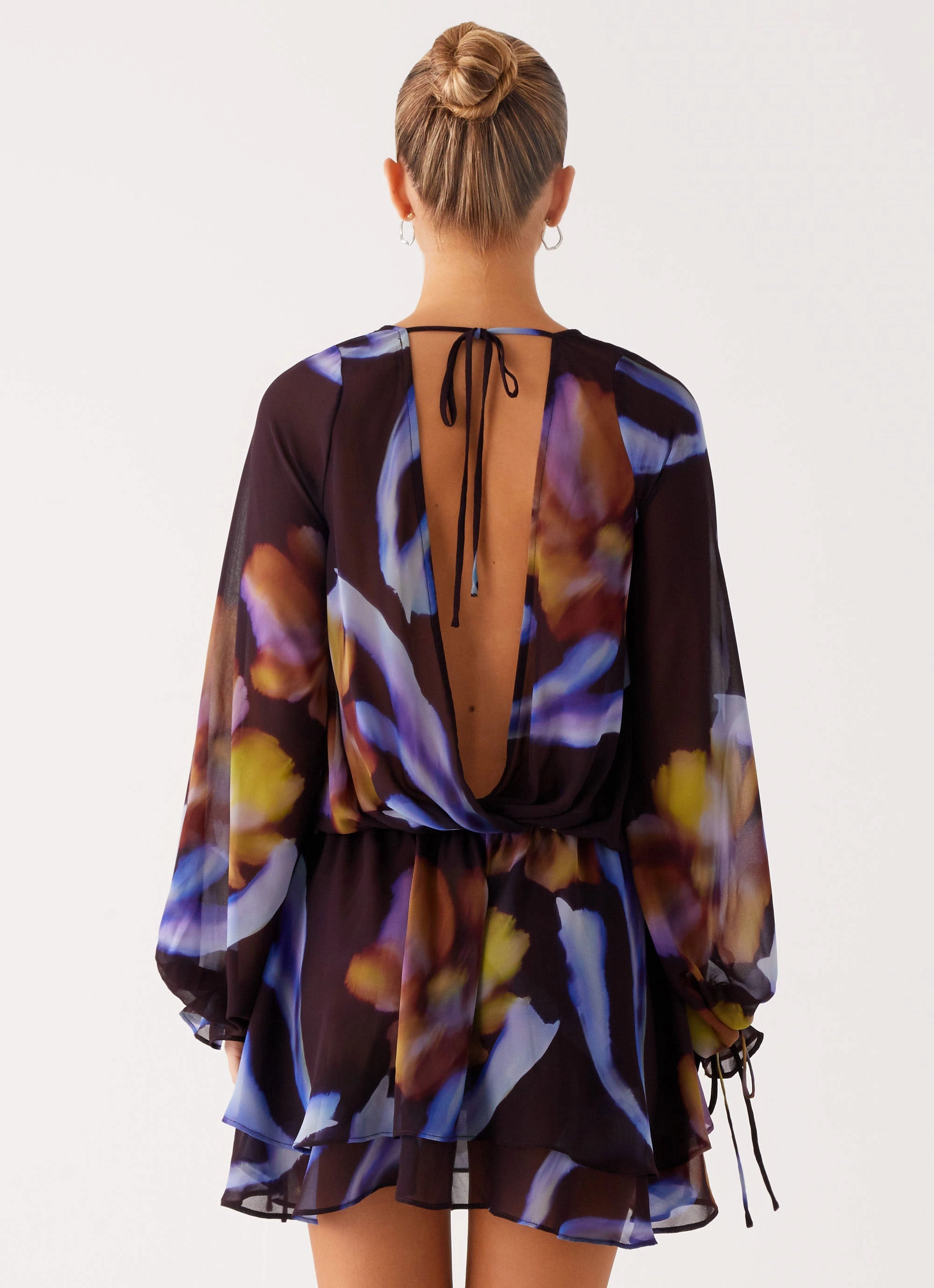 Passion Long Sleeve Mini Dress - Dark Floral Elegant holiday wear Water-Repellent-Finish