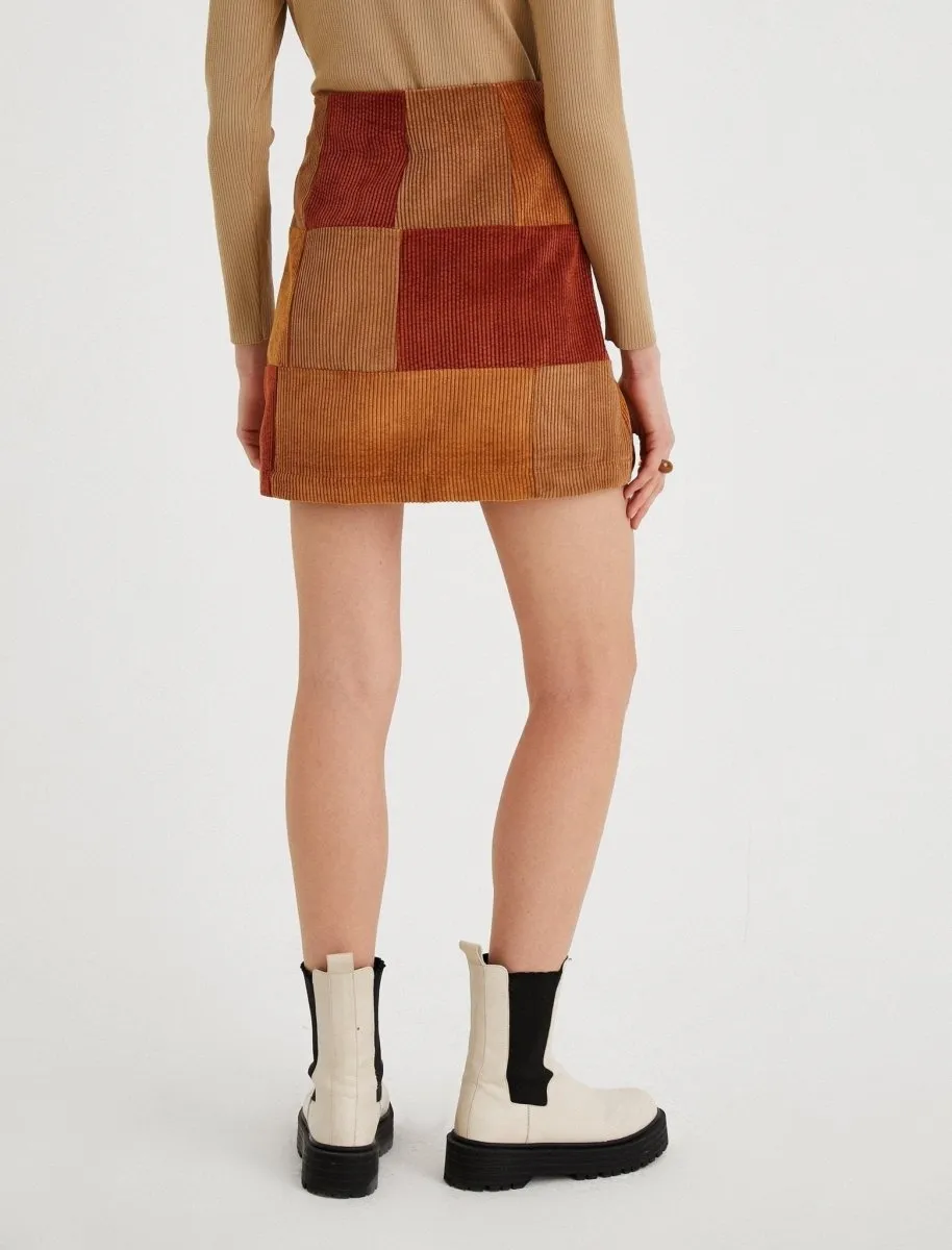 Patchwork Cord Mini Skirt in Beige
