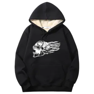 Patriotic Skull American Flag Fleece Sherpa Crew Collar Hoodie