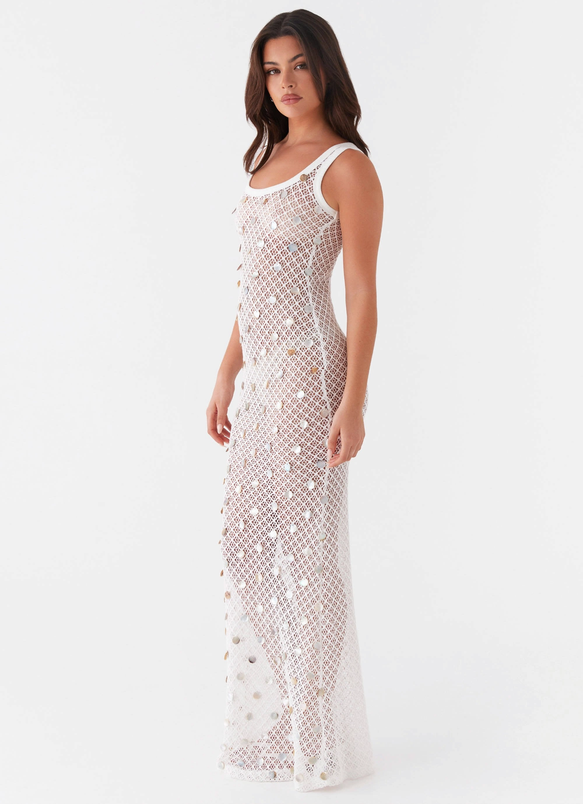 Penida Shell Knit Maxi Dress - White Clean Lines