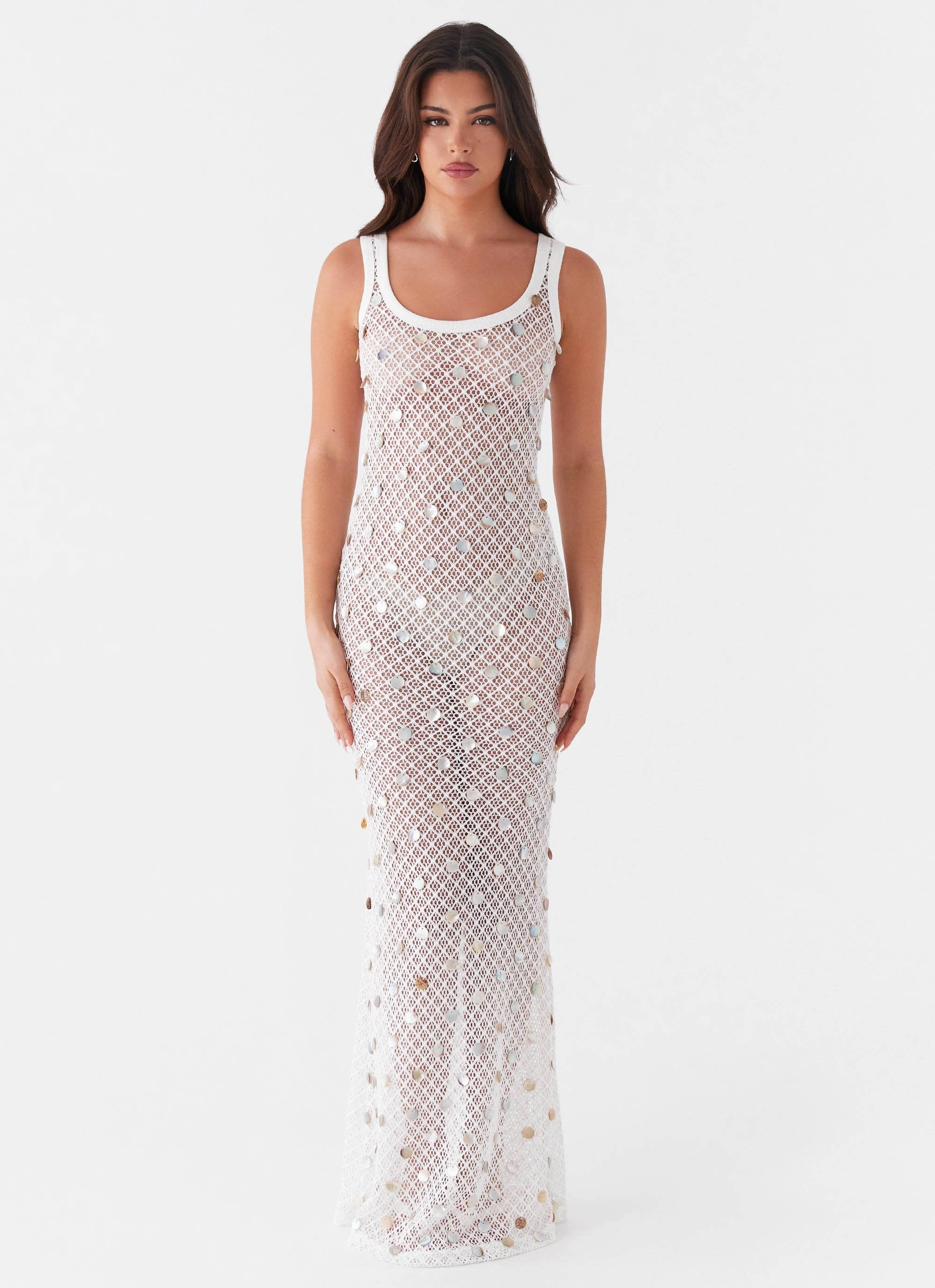 Elegant Everyday Anytime Fit Penida Shell Knit Maxi Dress - White