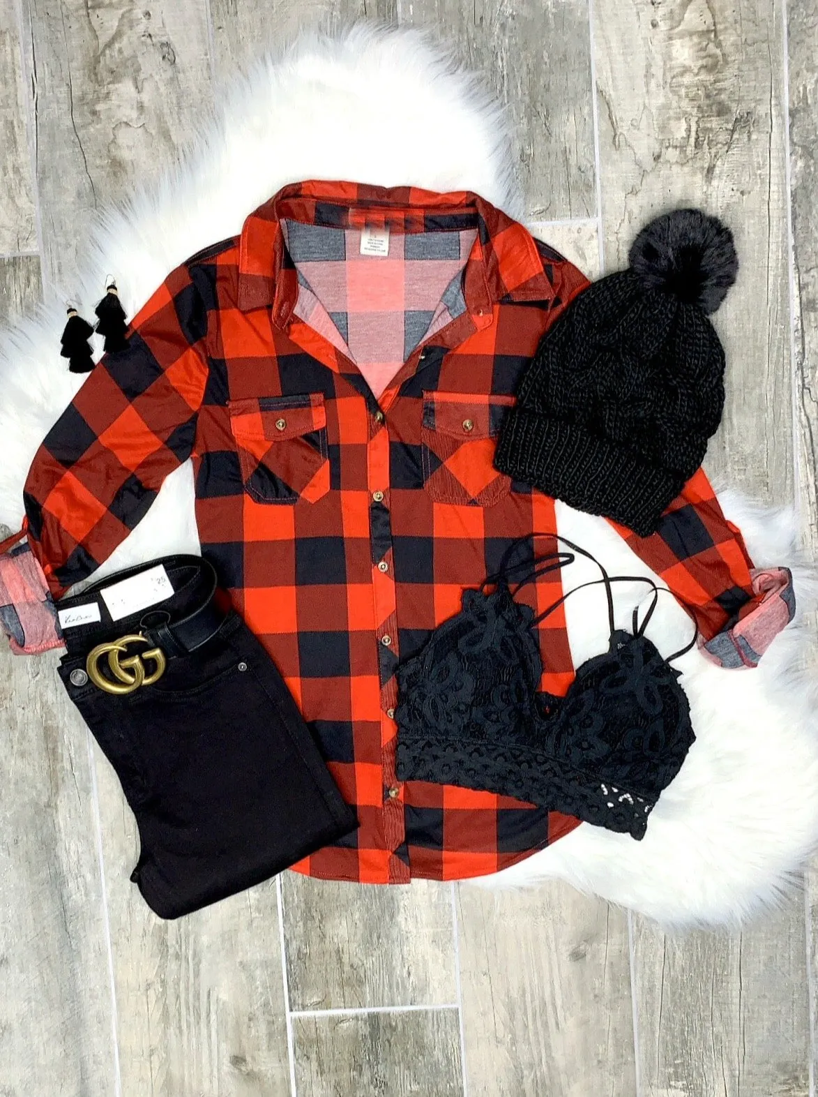 Penny Plaid Flannel Top - Buffalo Red