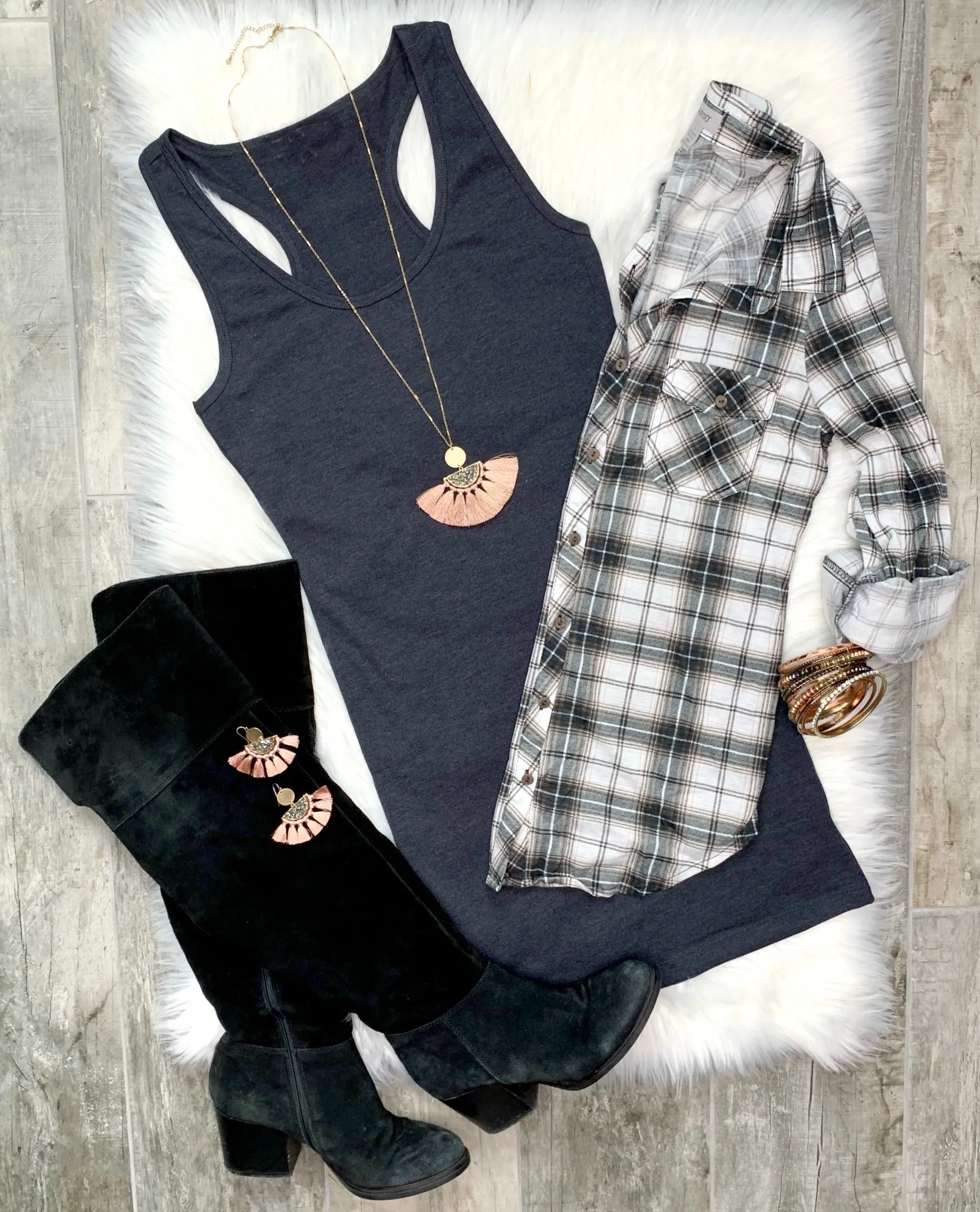 Penny Plaid Flannel Top - Grey