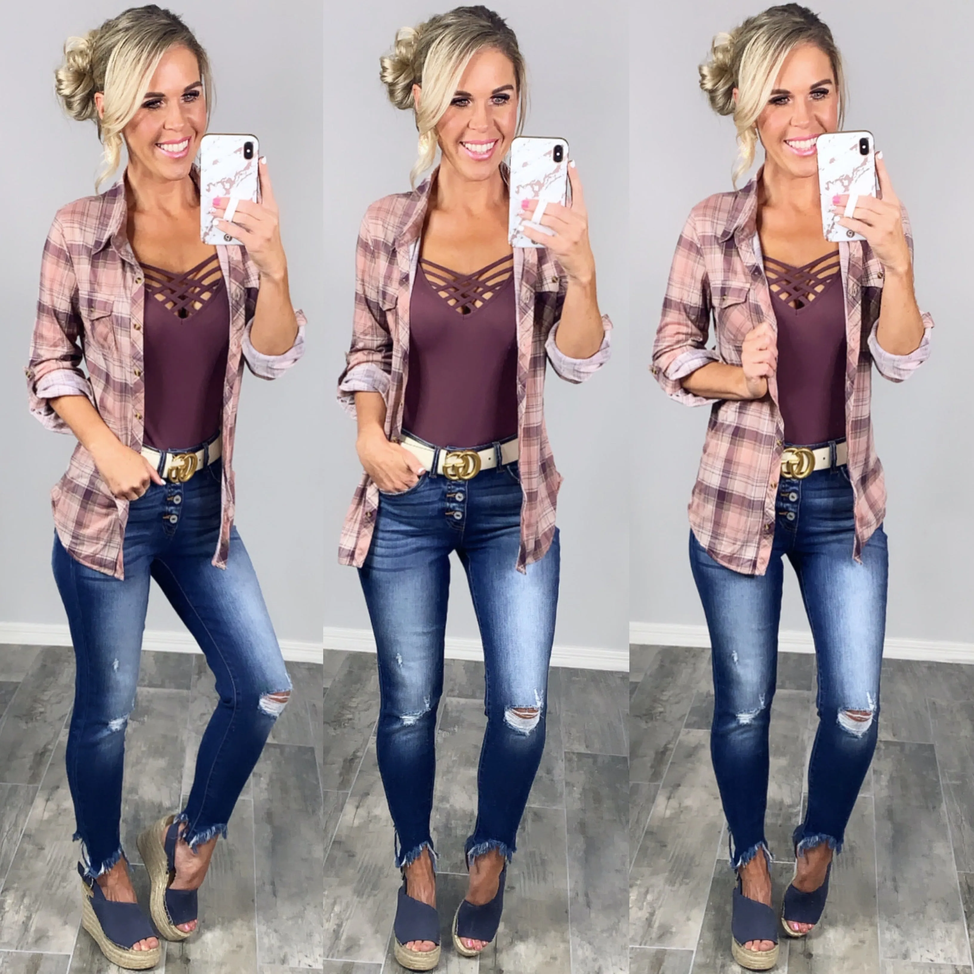 Penny Plaid Flannel Top - Rose/Plum