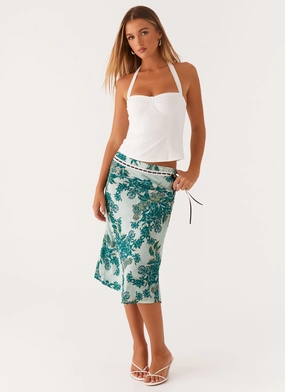 Peony Quartz Midi Skirt - Cloud Nine Floral Adjustable Fastening Chill Wear