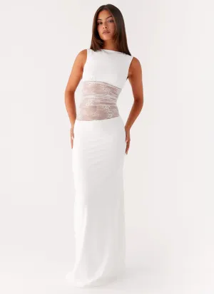 Medina Lace Maxi Dress - White Sunset Scene Evening Event