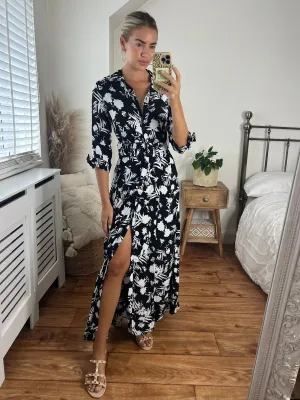 Daphne Belted Shirt Dress / Mono Floral Timeless Look Wear