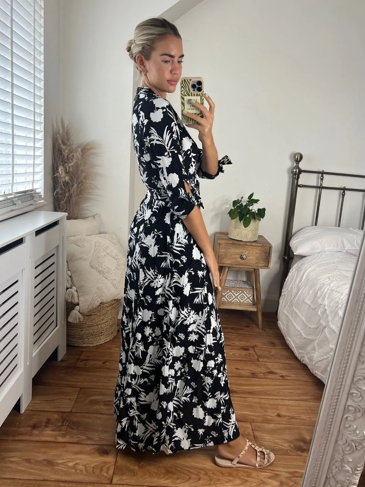 Transitional-Wear Minimalist Fit Daphne Belted Shirt Dress / Mono Floral