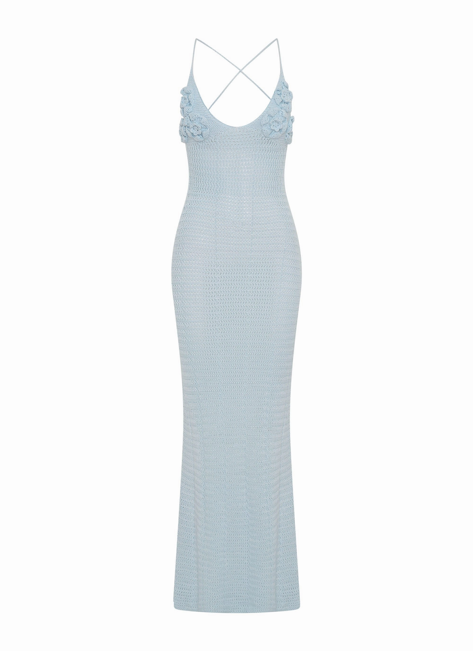 Flowing Fit Zara Rose Crochet Maxi Dress - Blue