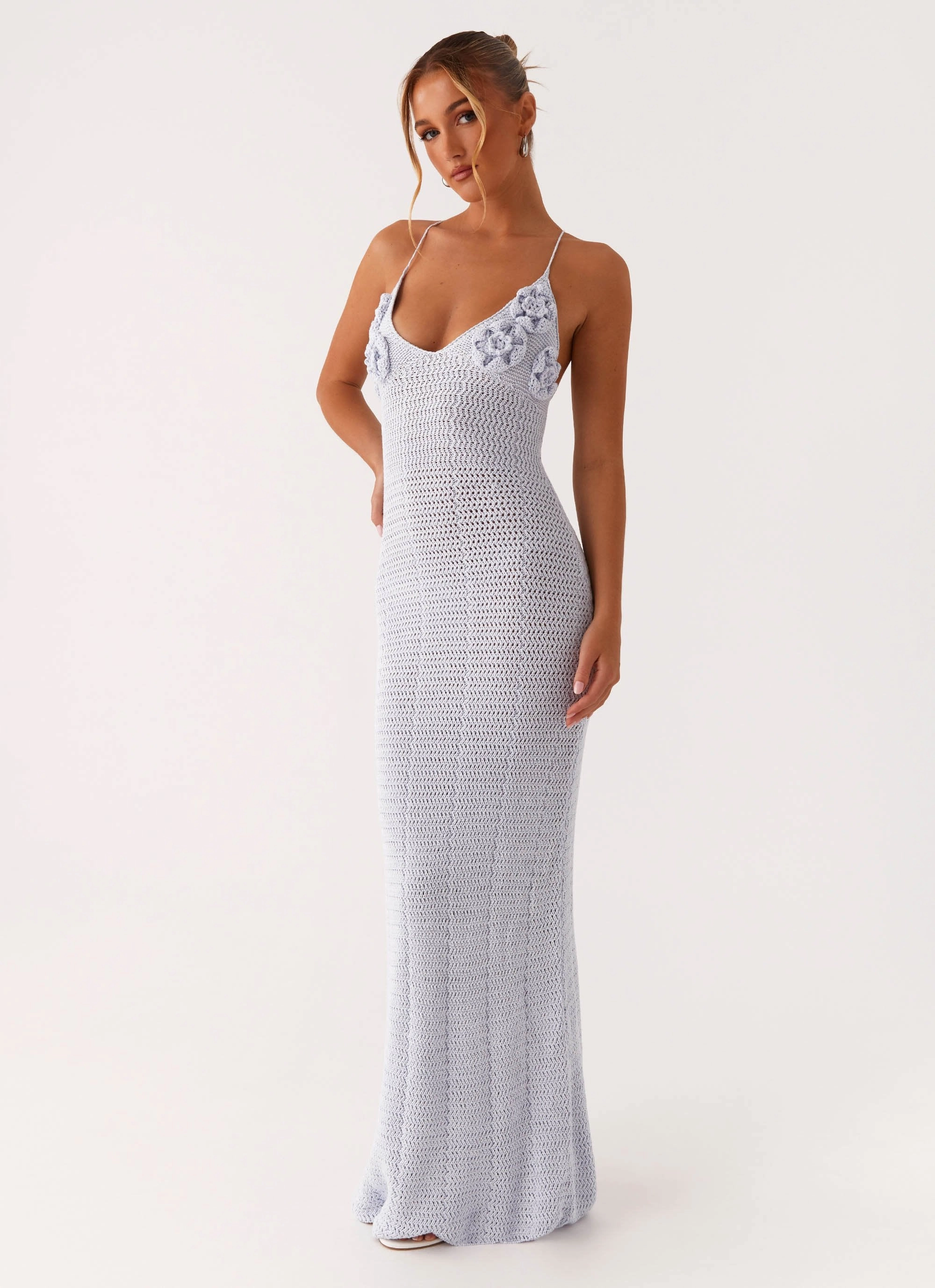 Smile Soft Lightweight Layer Zara Rose Crochet Maxi Dress - Blue