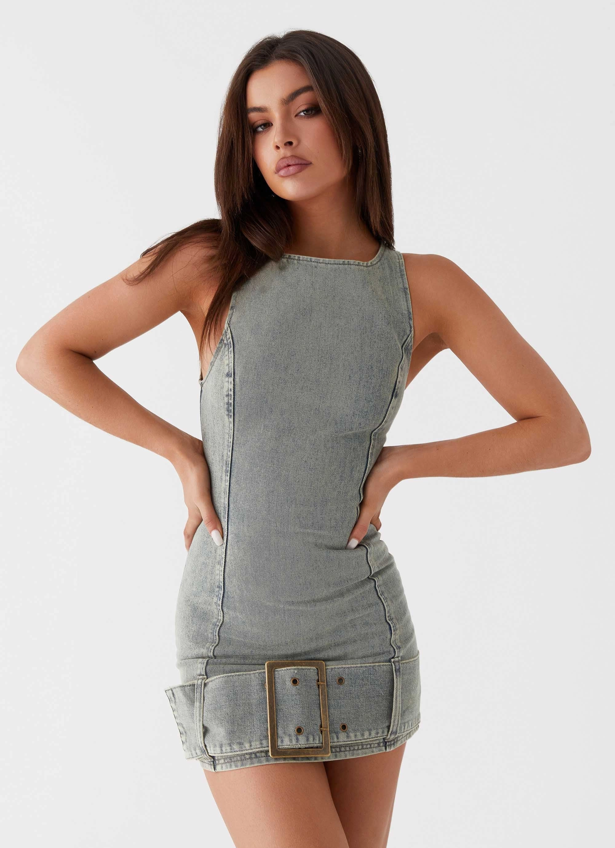 Dark Matter Mini Dress - Washed Denim Flexible Comfort