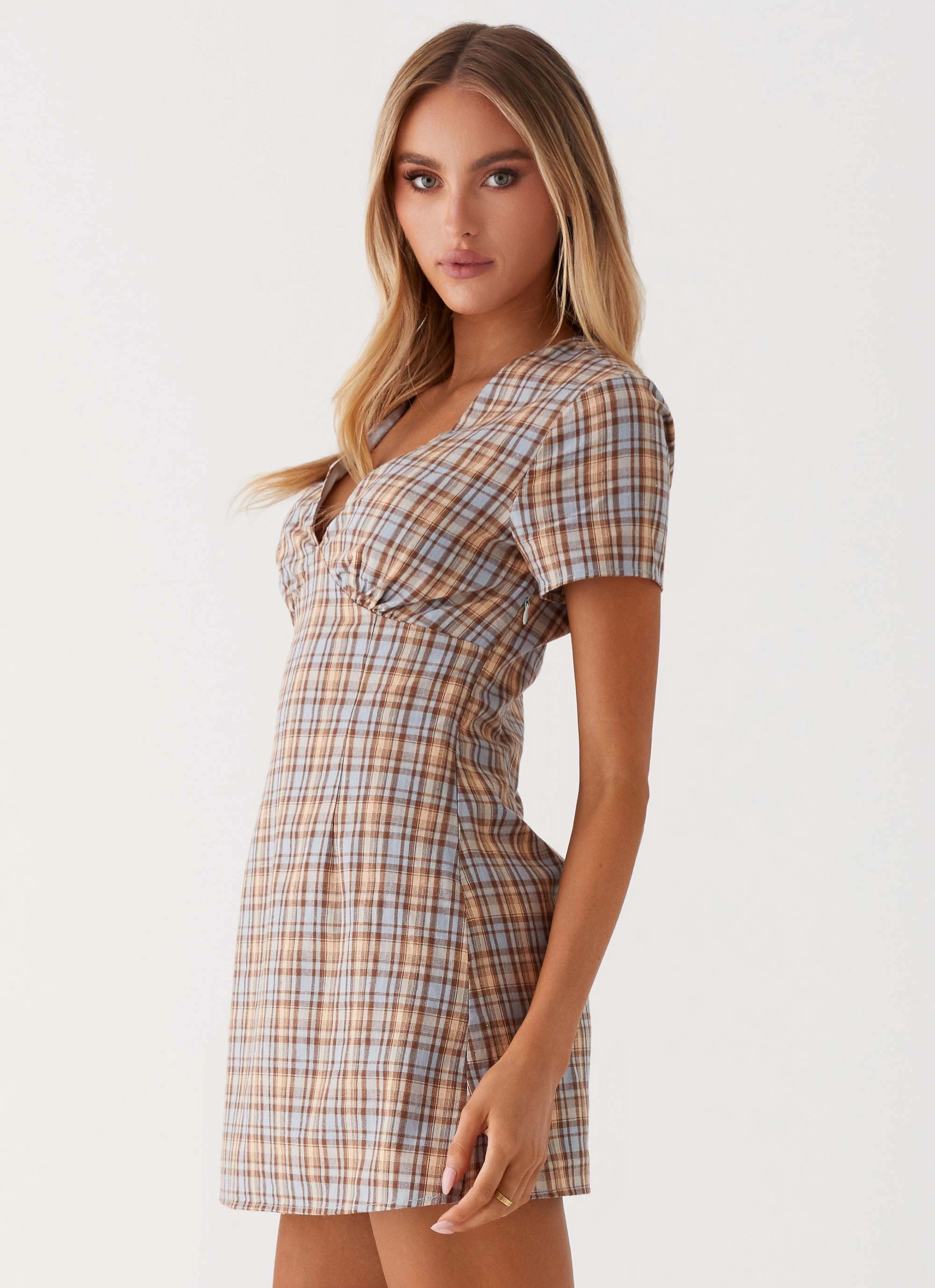 Niki Cap Sleeve Mini Dress - Check Daily Go Retro Vibes