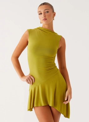 retro-style Feminine Vibe Lanai Mesh Mini Dress - Lime