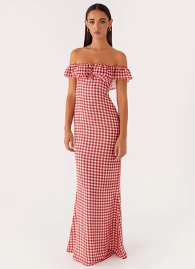 Scarlet Cherry Maxi Dress - Red Gingham Sleek Volume